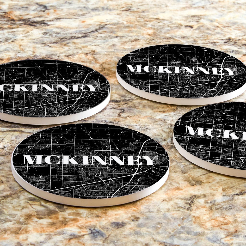 Minimalistic B&W Texas Mckinney Map| Absorbent Coasters | Set of 4 | Min 2