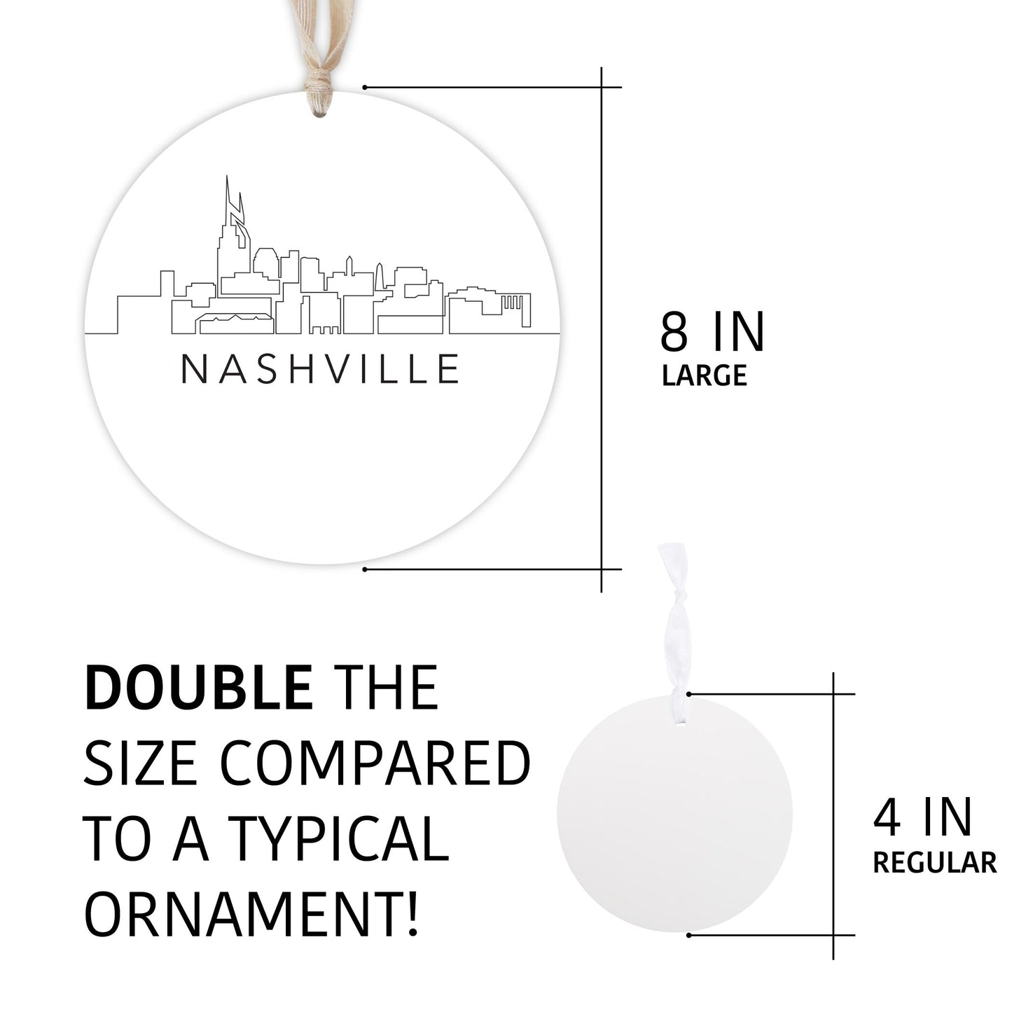 Minimalist B&W Tennessee Nashville Skyline | Wood Ornament | Eaches | Min 1