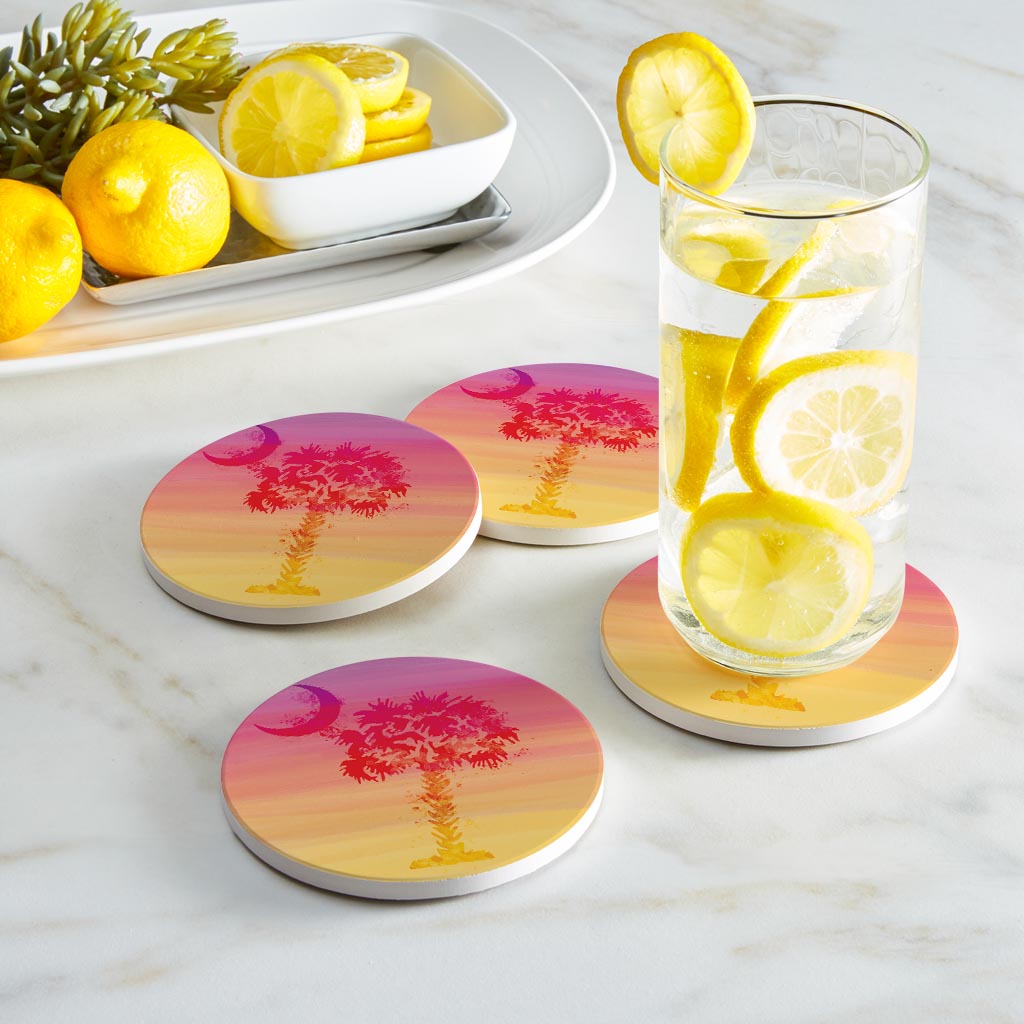 South Carolina Pink Water Color Palm Trees | Absorbent Coasters | Set of 4 | Min 2