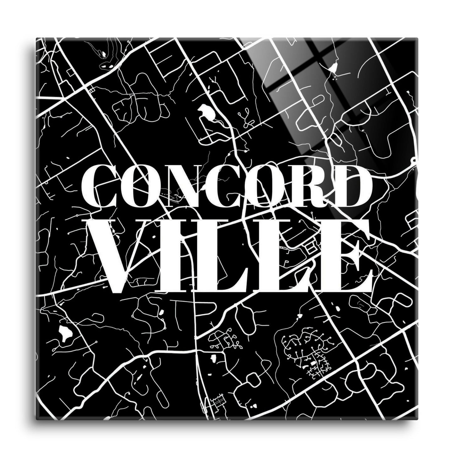 Minimalistic B&W Pennsylvania Concordville Map | Hi-Def Glass Art | Eaches | Min 1