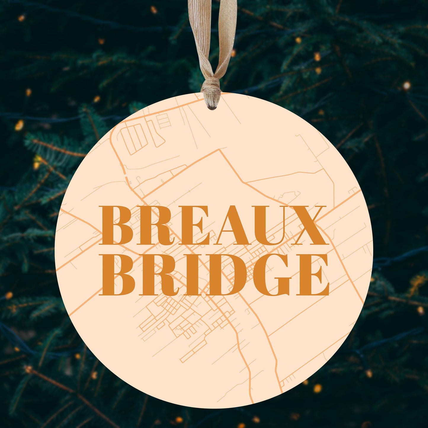 Modern Minimalist Louisiana Breaux Bridge Map | Wood Ornament | Eaches | Min 1