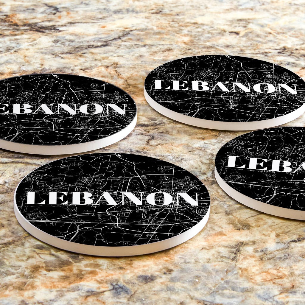 Minimalist B&W Tennessee Lebanon Map | Absorbent Coasters | Set of 4 | Min 2