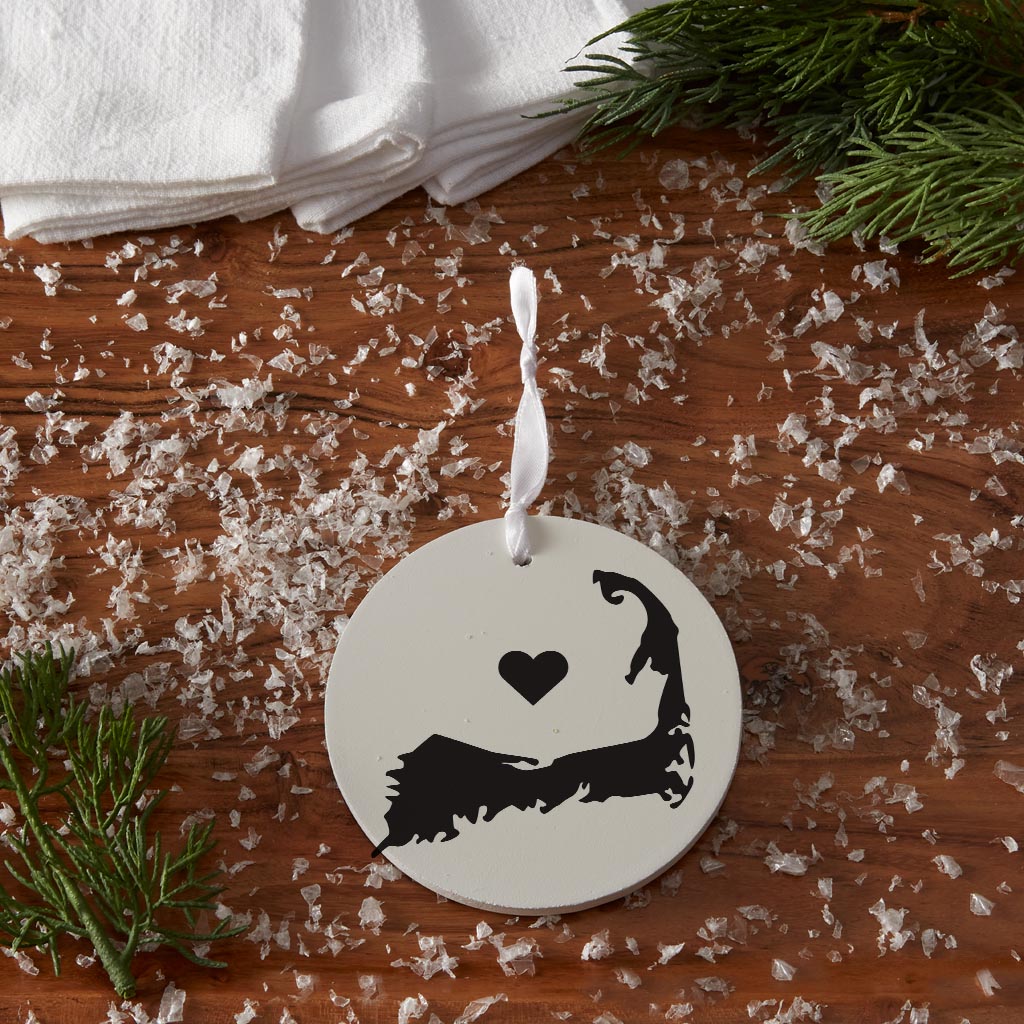 Minimalistic B&W Cape Cod With Heart | Wood Ornament | Eaches | Min 6