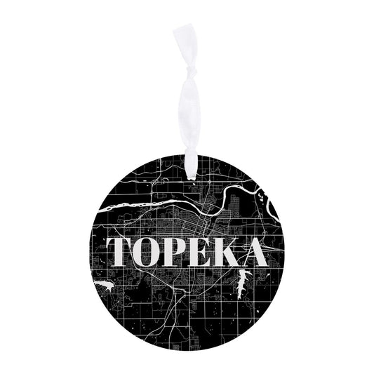 Minimalist B&W Kansas Topeka Map | Wood Ornament | Eaches | Min 6