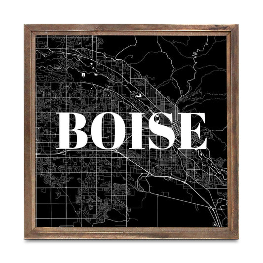 Minimalist B&W Idaho Boise Map | Wood Sign | Eaches | Min 1