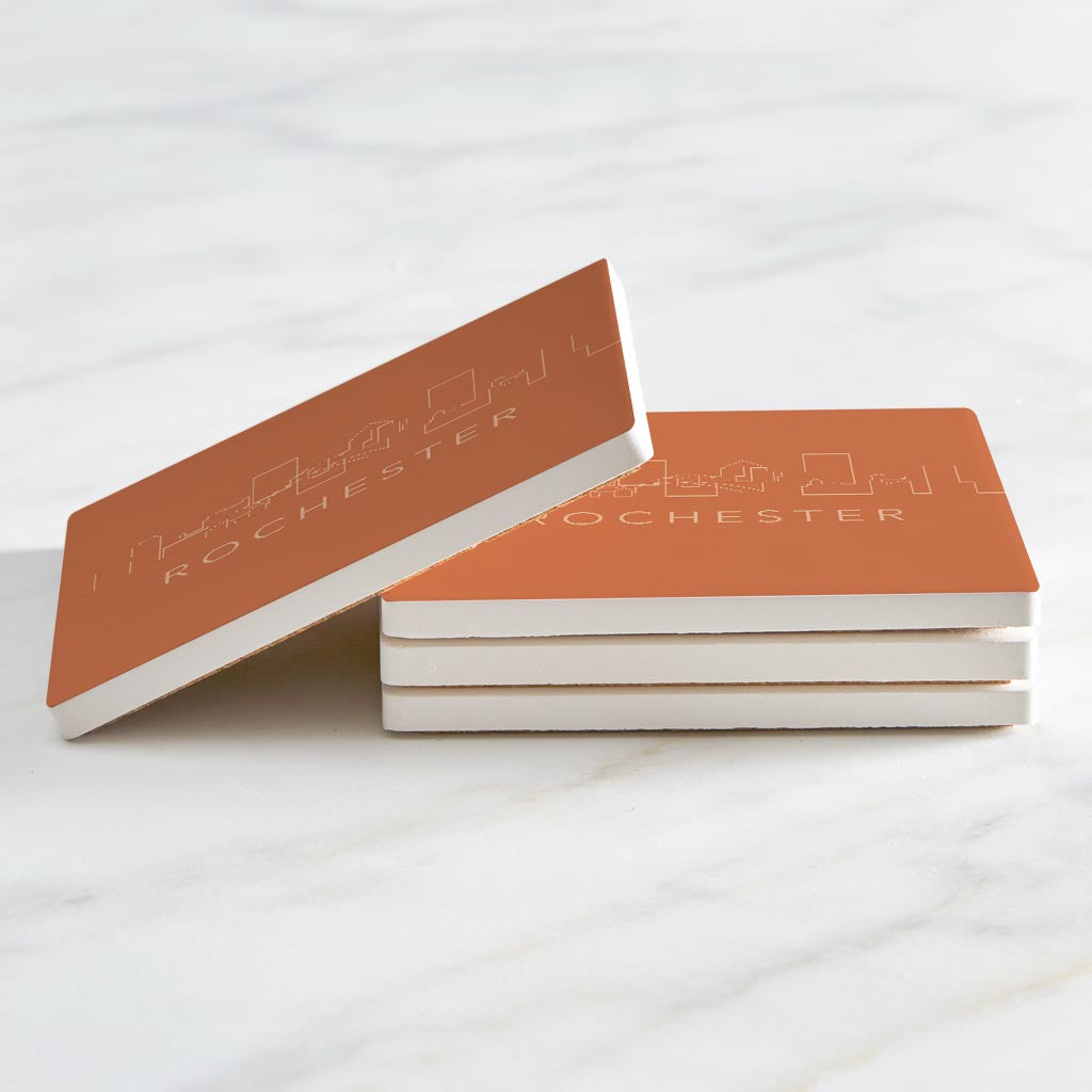 Modern Minimalistic New York Rochester Skyline| Absorbent Coasters | Set of 4 | Min 2