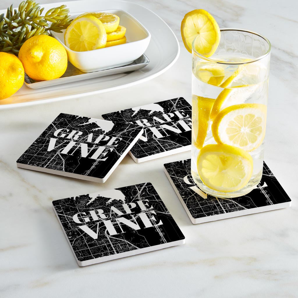 Minimalistic B&W Texas Grapevine Map | Absorbent Coasters | Set of 4 | Min 2