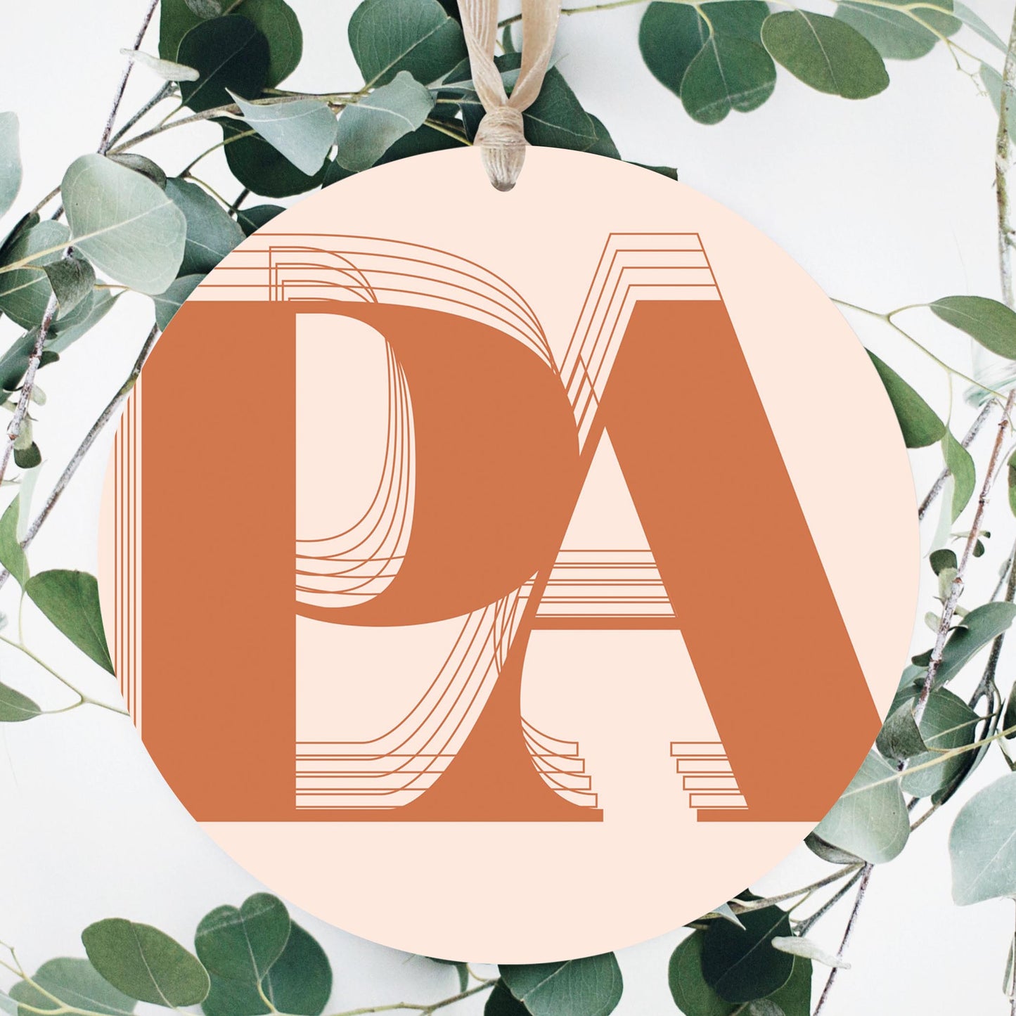 Modern Minimalist Pennsylvania Pa Initials Dark | Wood Ornament | Eaches | Min 1