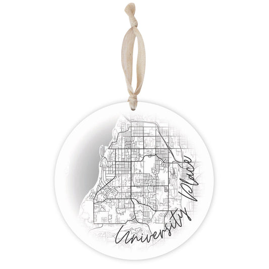 Minimalistic B&W Washington University Place Circle Map | Wood Ornament | Eaches | Min 1