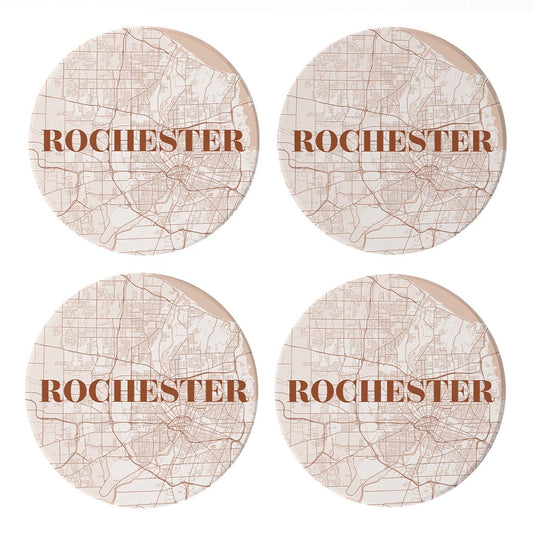 Modern Minimalist New York Rochester Map | Absorbent Coasters | Set of 4 | Min 2