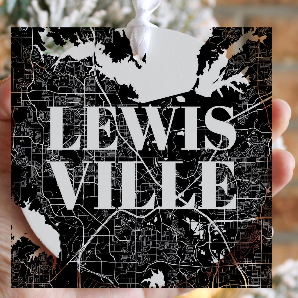 Minimalistic B&W Texas Lewisville Map | Wood Ornament | Eaches | Min 6