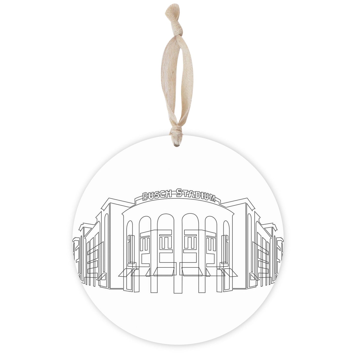 Minimalist B&W Missouri Busch Stadium Line Drawing | Wood Ornament | Eaches | Min 1