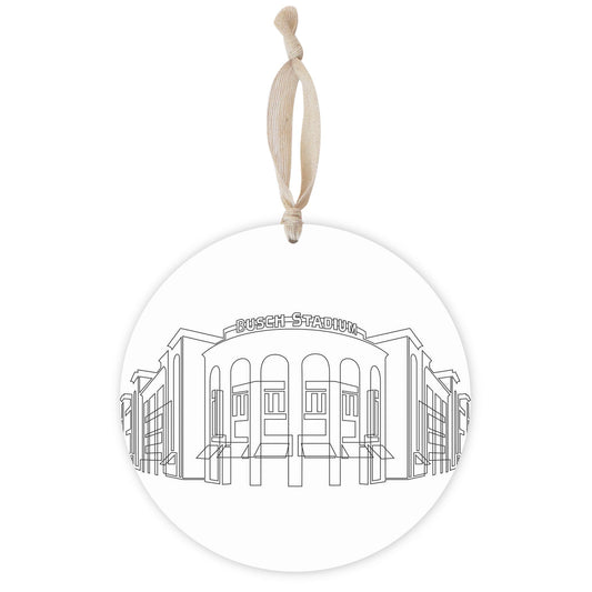 Minimalist B&W Missouri Busch Stadium Line Drawing | Wood Ornament | Eaches | Min 1