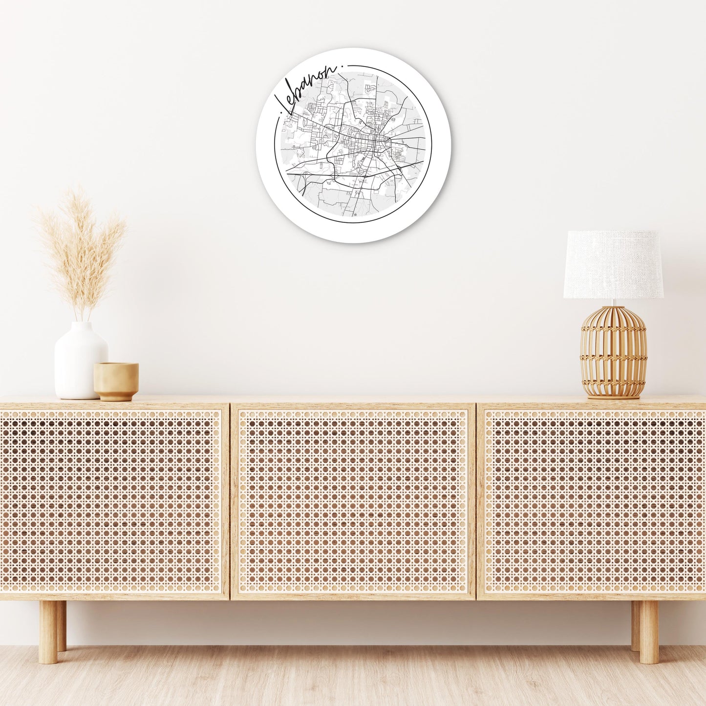 Minimalist B&W Tennessee Lebanon Circle Map | Wood Sign | Eaches | Min 1