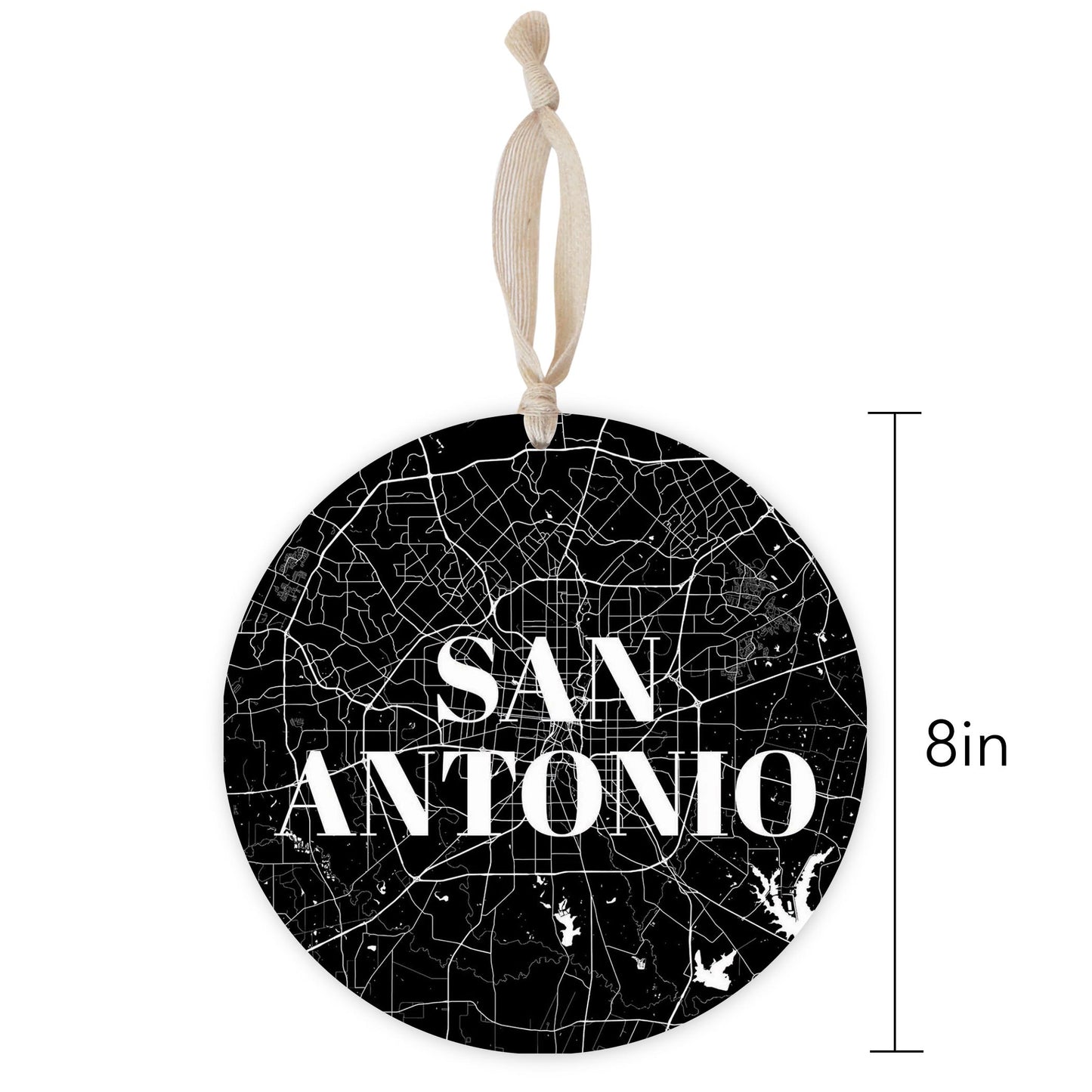 Minimalistic B&W Texas San Antonio Map | Wood Ornament | Eaches | Min 1