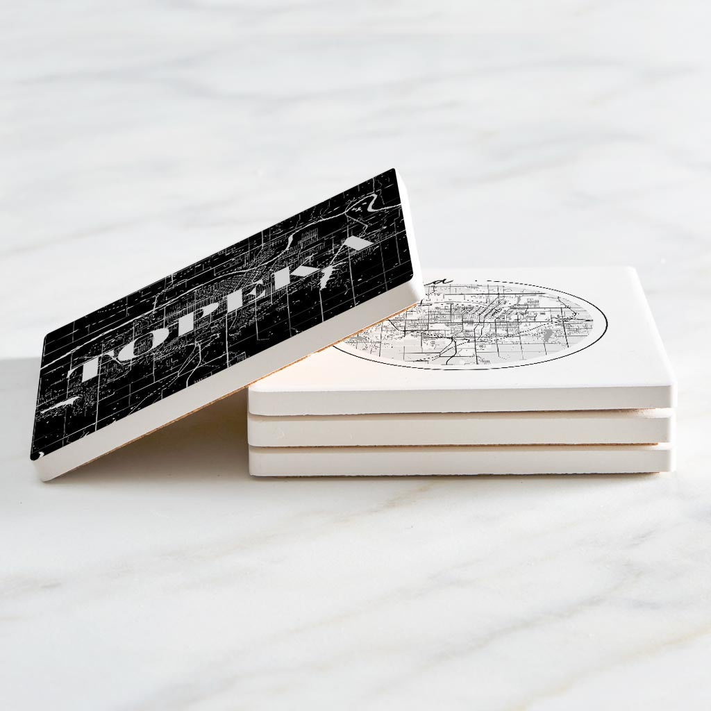 Minimalist B&W Kansas Topeka Maps | Absorbent Coasters | Set of 4 | Min 2