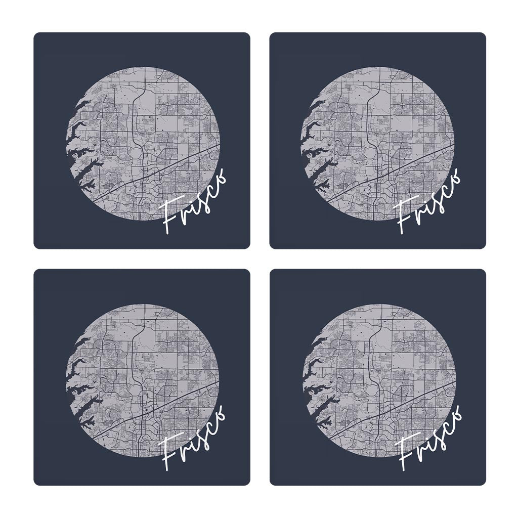 Modern Minimalist Texas Colors Frisco Circle Map | Absorbent Coasters | Set of 4 | Min 2