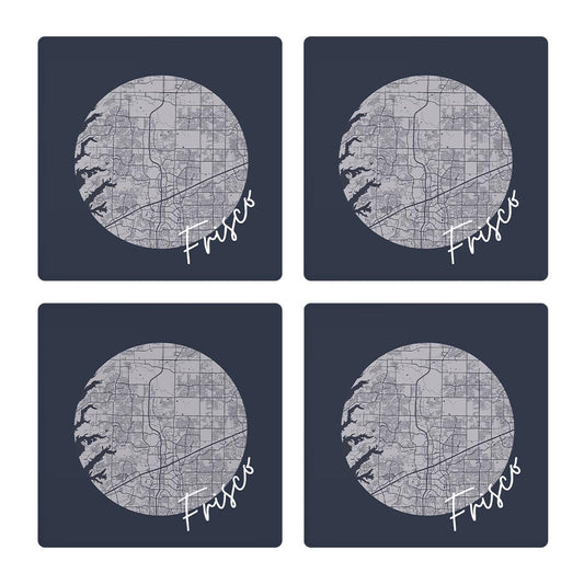 Modern Minimalist Texas Colors Frisco Circle Map | Absorbent Coasters | Set of 4 | Min 2