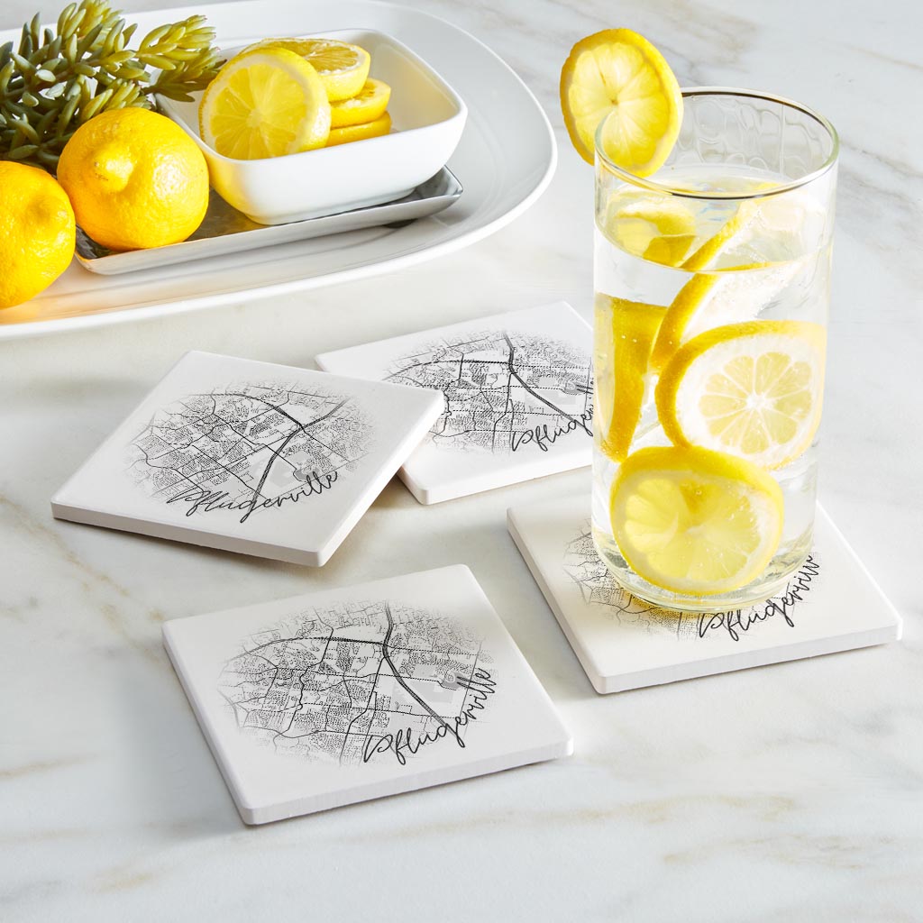 Minimalistic B&W Texas Pflugerville Circle Map| Absorbent Coasters | Set of 4 | Min 2