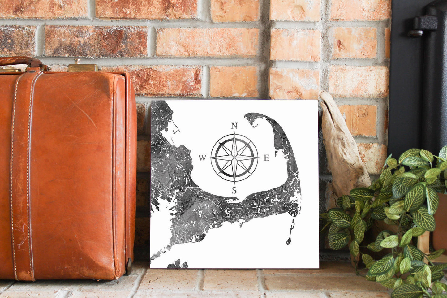 Minimalistic B&W Cape Cod Map With Compass | Wood Sign | Eaches | Min 2