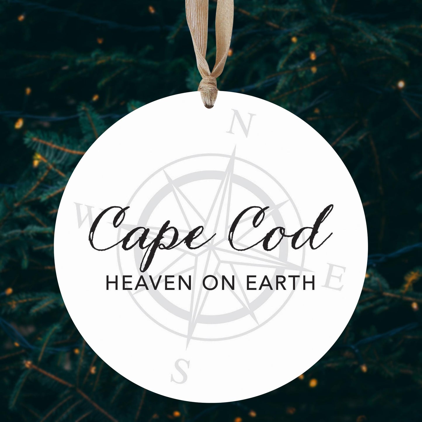 Minimalistic B&W Cape Cod Heaven On Earth | Wood Ornament | Eaches | Min 1