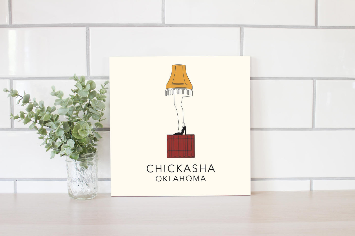 Modern Minimalist Oklahoma Colorful Chickasha Leg Lamp | Wood Sign | Eaches | Min 2