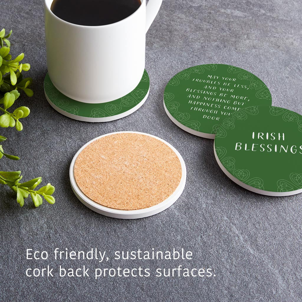 Dark Green Shamrock Irish Blessings Poem | Absorbent Coasters | Set of 4 | Min 2