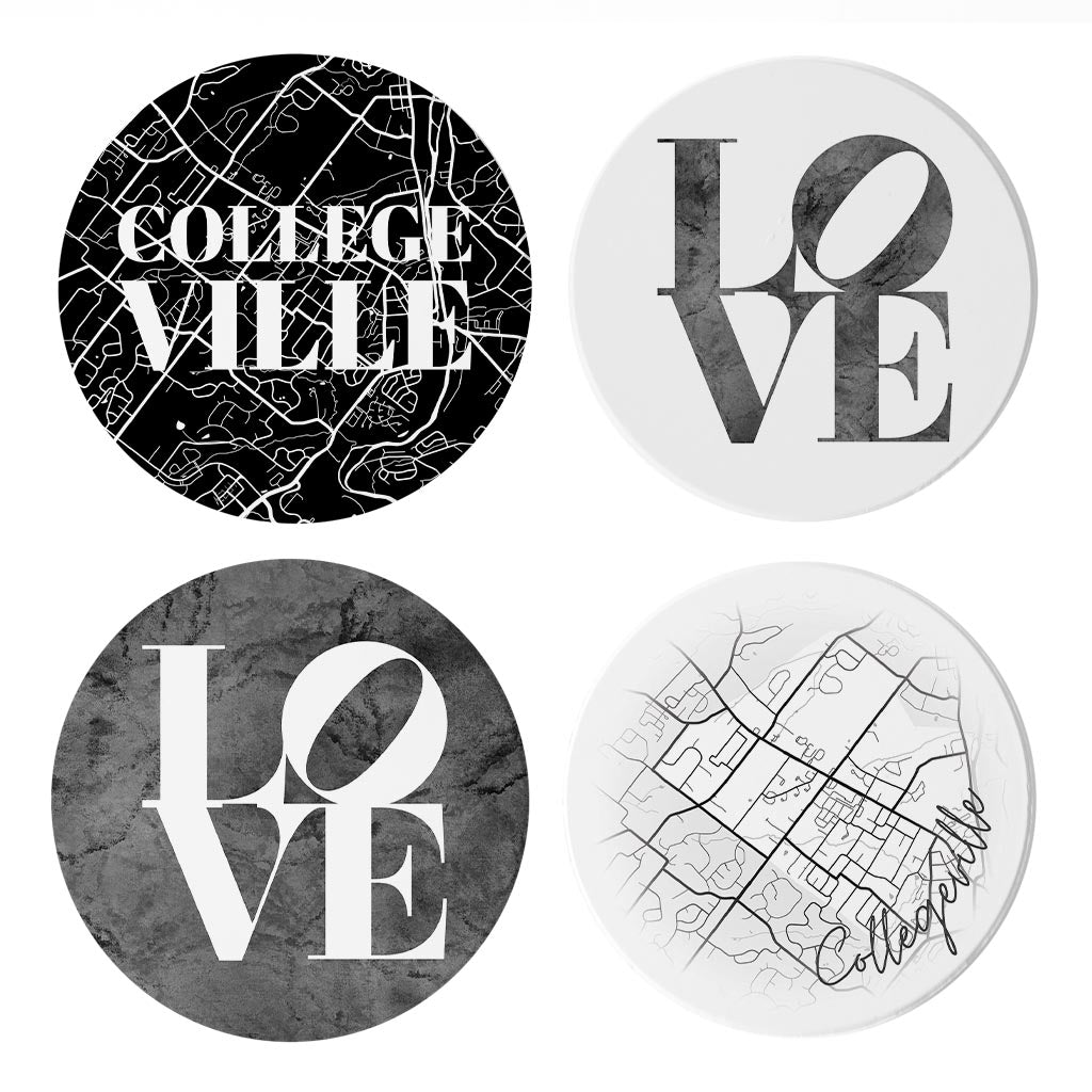 Minimalistic B&W Pennsylvania Collegeville Maps Love| Absorbent Coasters | Set of 4 | Min 2