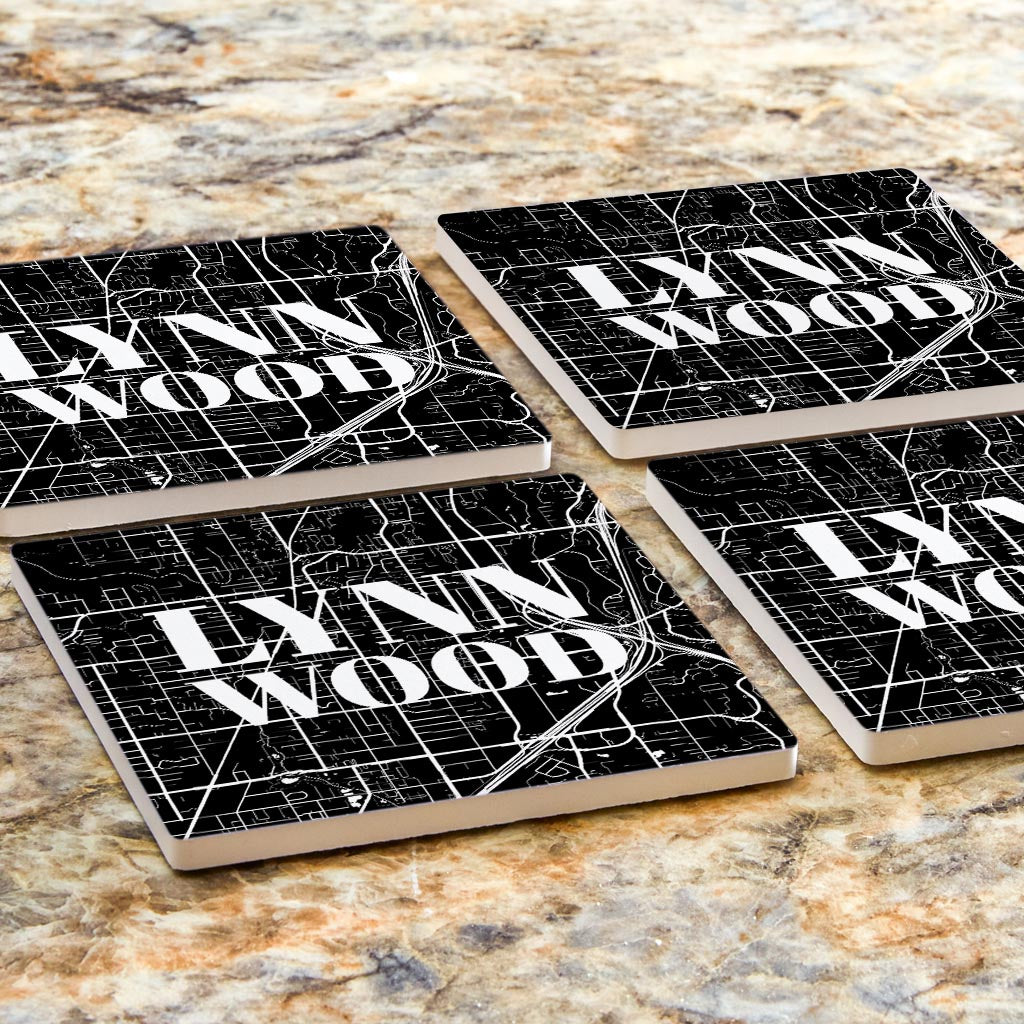 Minimalistic B&W Washington Lynnwood Map| Absorbent Coasters | Set of 4 | Min 2