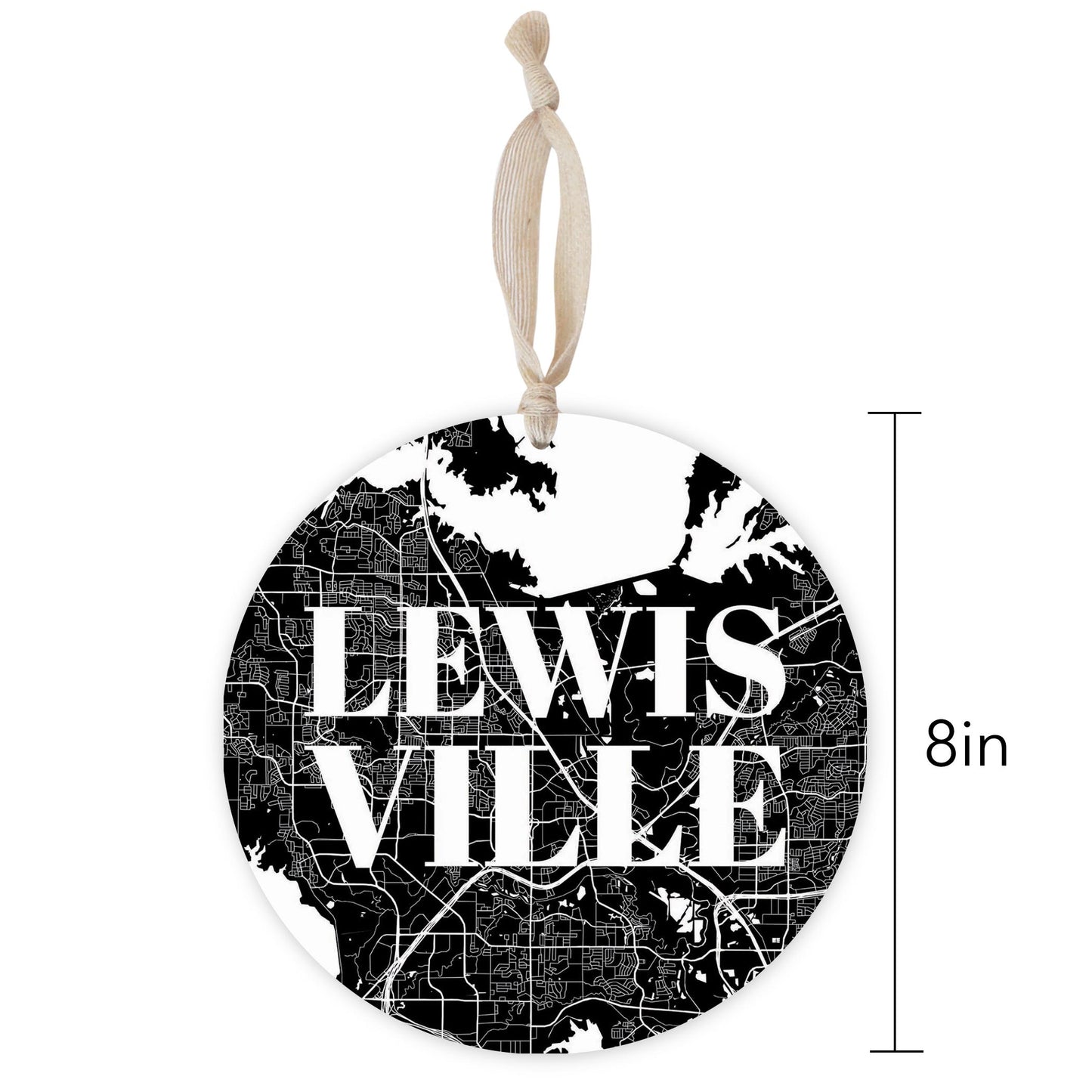 Minimalistic B&W Texas Lewisville Map | Wood Ornament | Eaches | Min 1