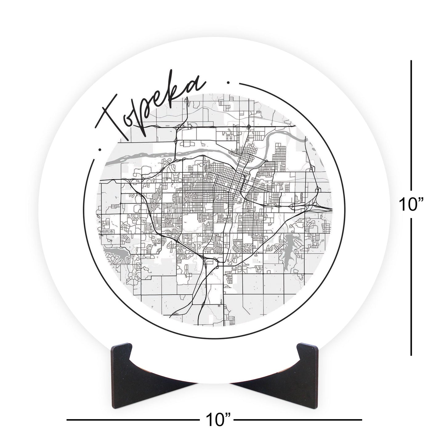 Minimalist B&W Kansas Topeka Circle Map | Wood Sign | Eaches | Min 1