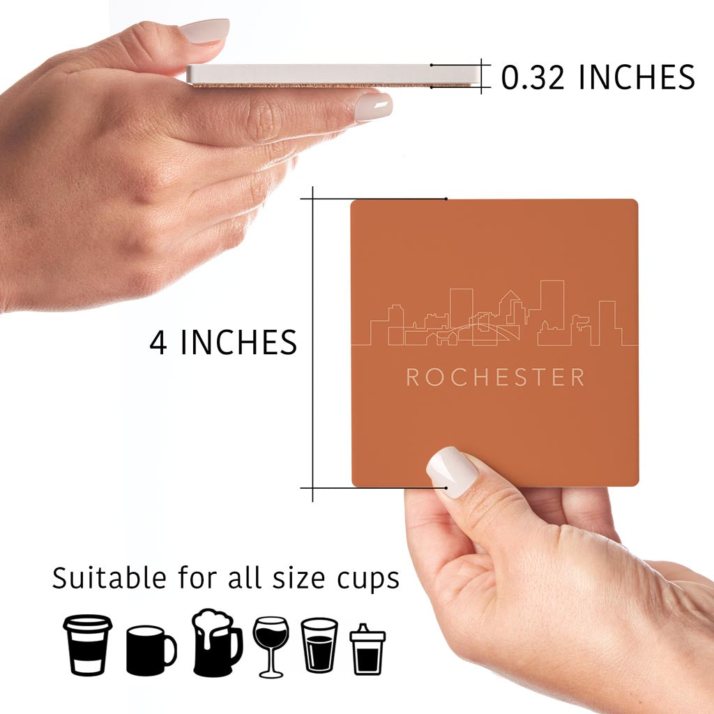 Modern Minimalistic New York Rochester Skyline| Absorbent Coasters | Set of 4 | Min 2