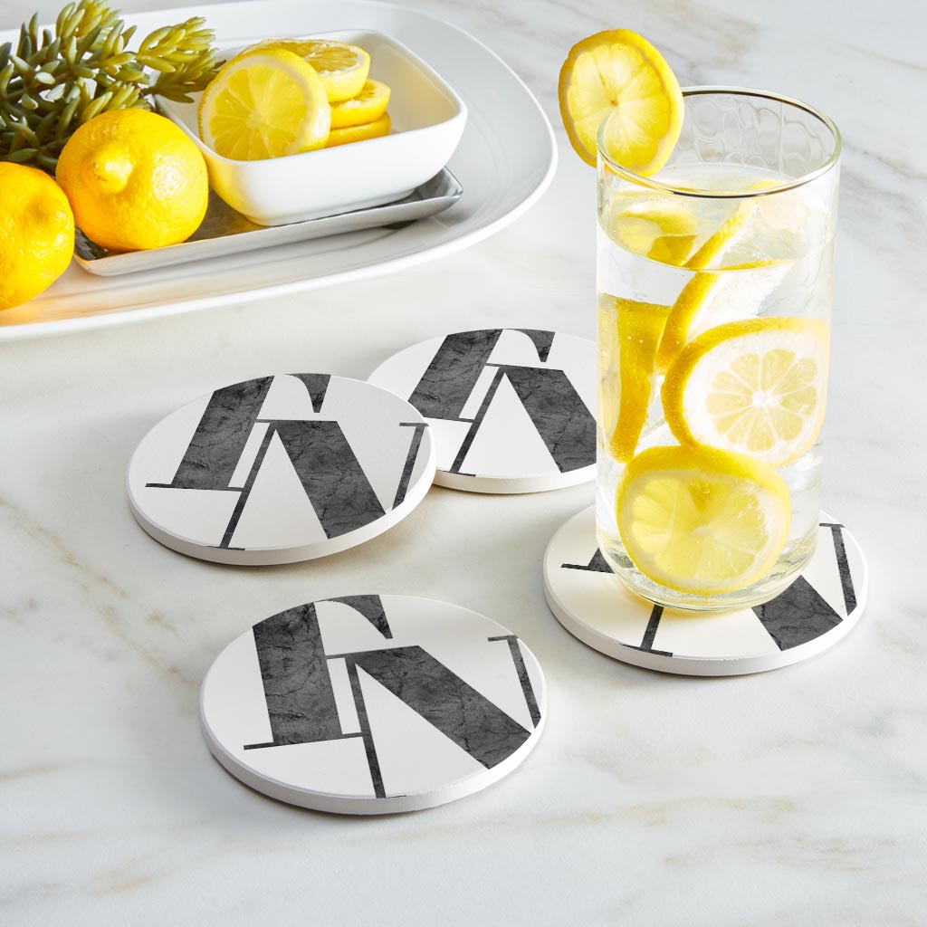 Minimalist B&W Tennessee White Initials | Absorbent Coasters | Set of 4 | Min 2