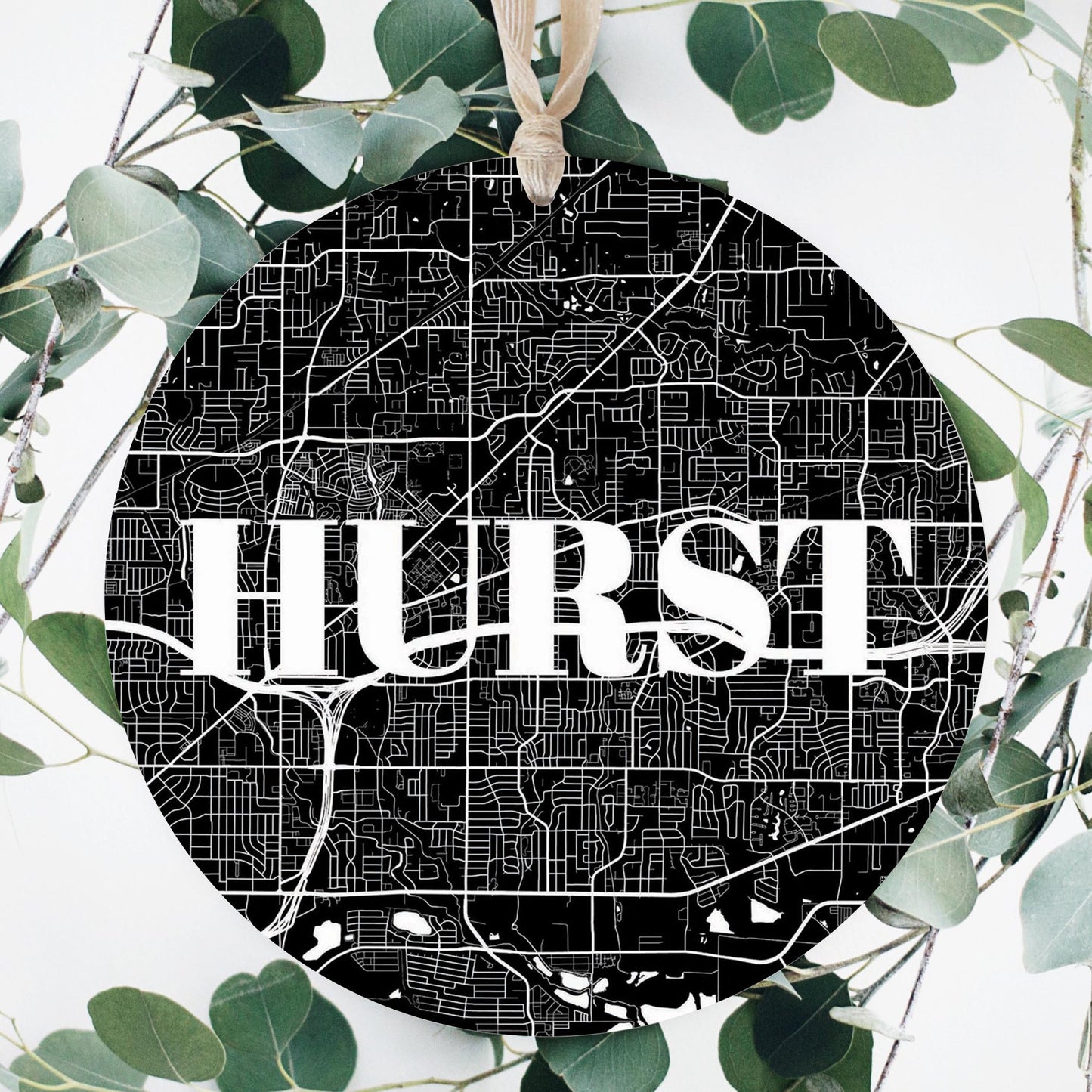 Minimalistic B&W Texas Hurst Map | Wood Ornament | Eaches | Min 1