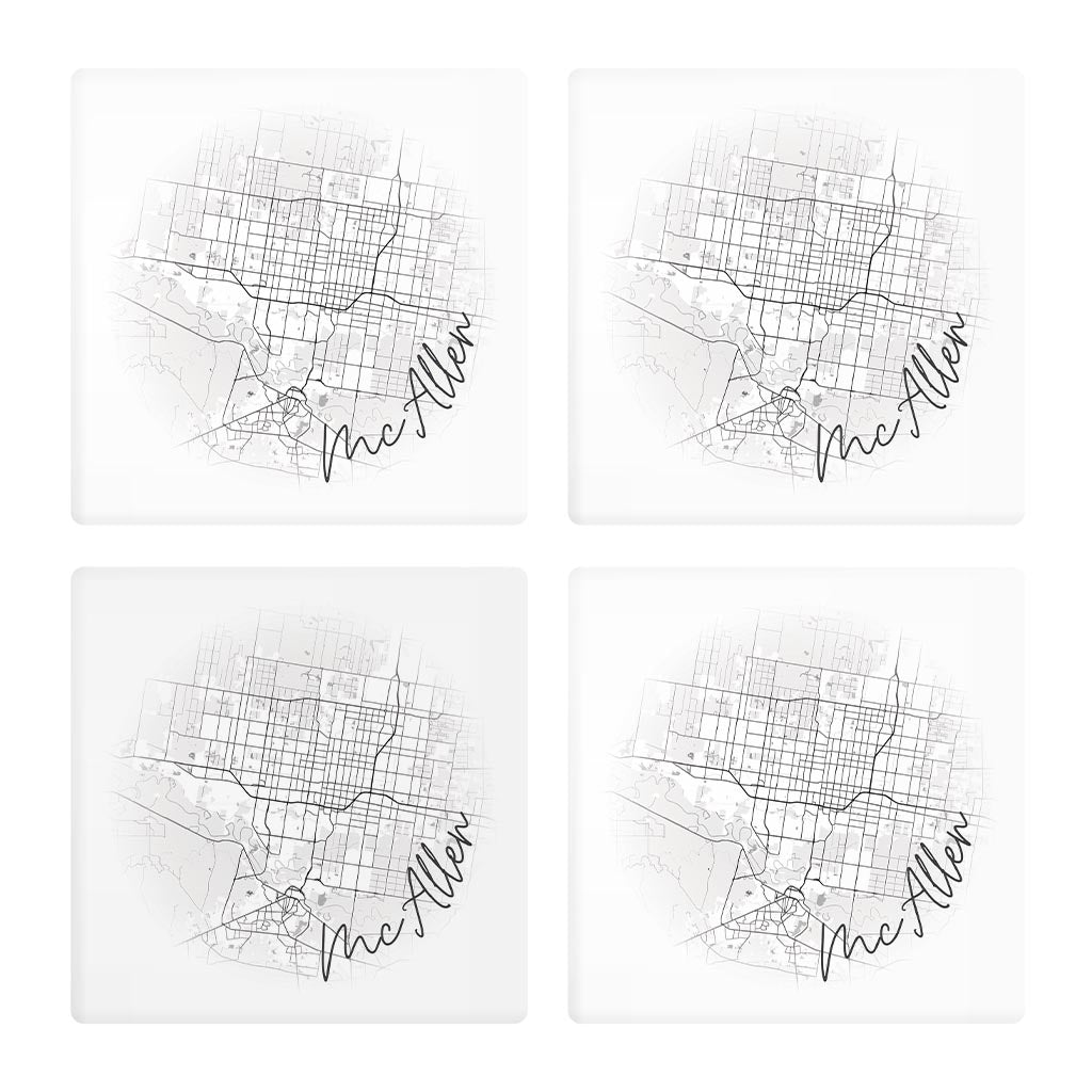 Minimalistic B&W Texas Mcallen Circle Map| Absorbent Coasters | Set of 4 | Min 2