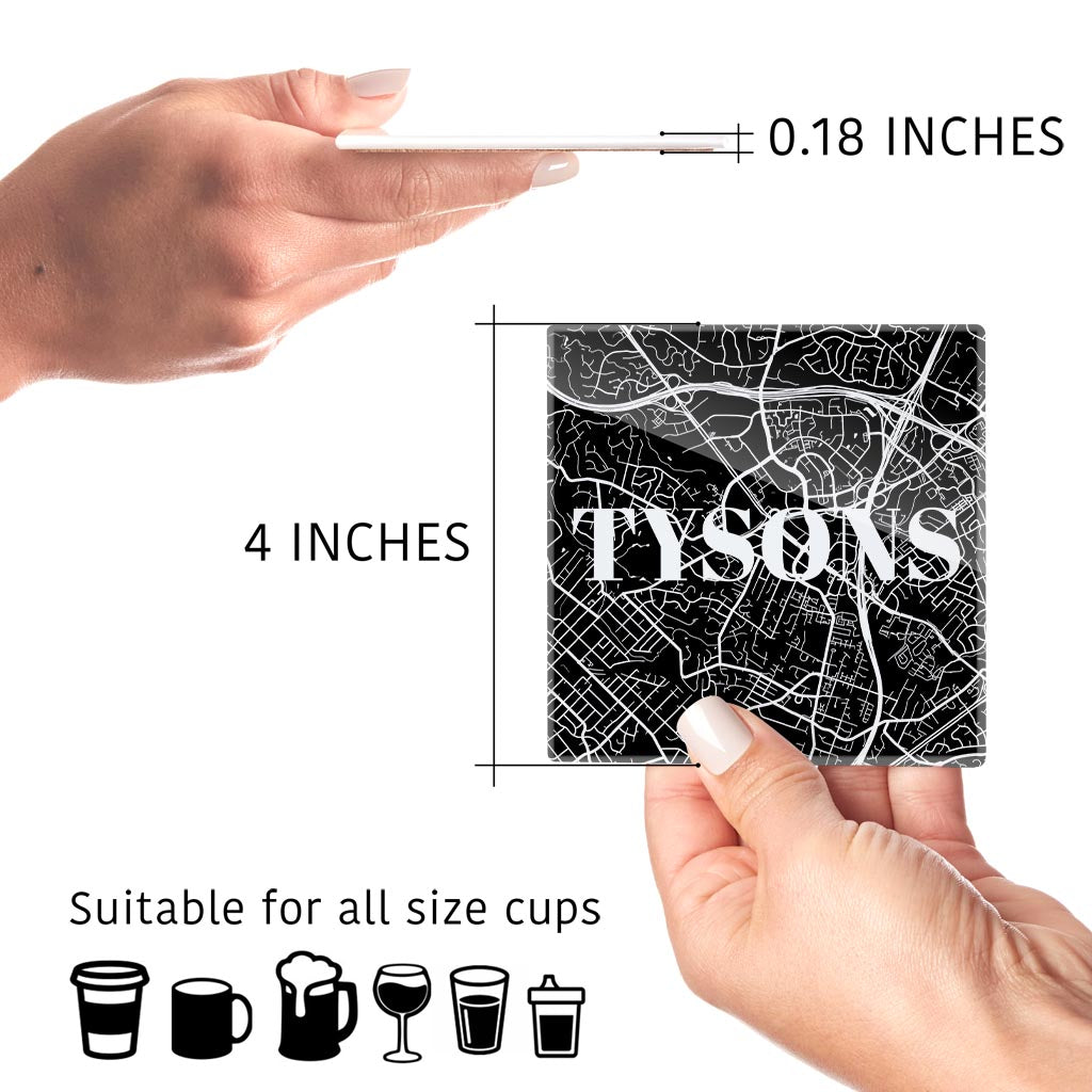 Minimalistic B&W Virginia Tysons Maps | Hi-Def Glass Coasters | Set of 4 | Min 2