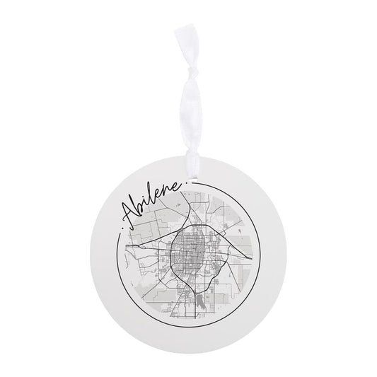 Minimalist B&W Texas Abilene Circle Map| Wood Ornament | Eaches | Min 6