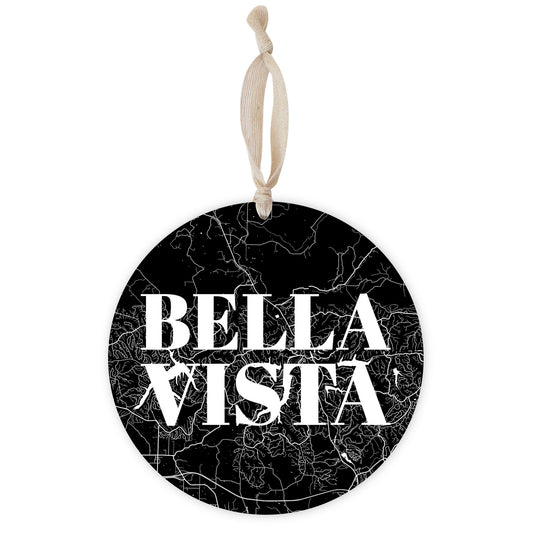 Minimalist B&W Arkansas Bella Vista Map | Wood Ornament | Eaches | Min 1