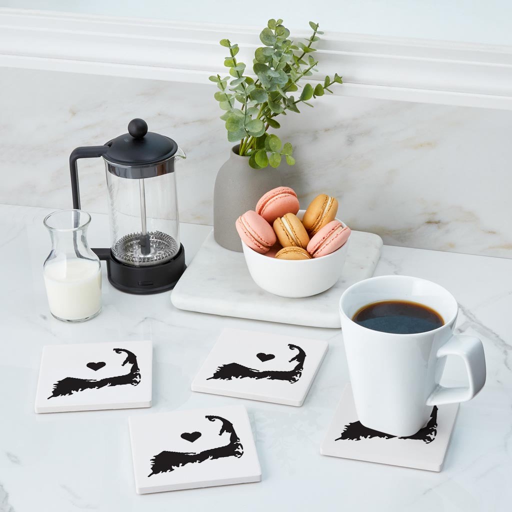 Minimalistic B&W Cape Cod With Heart | Absorbent Coasters | Set of 4 | Min 2