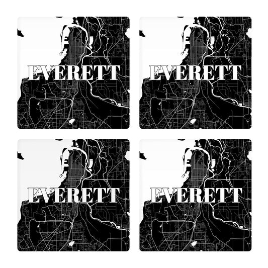 Minimalistic B&W Washington Everett Map | Absorbent Coasters | Set of 4 | Min 2