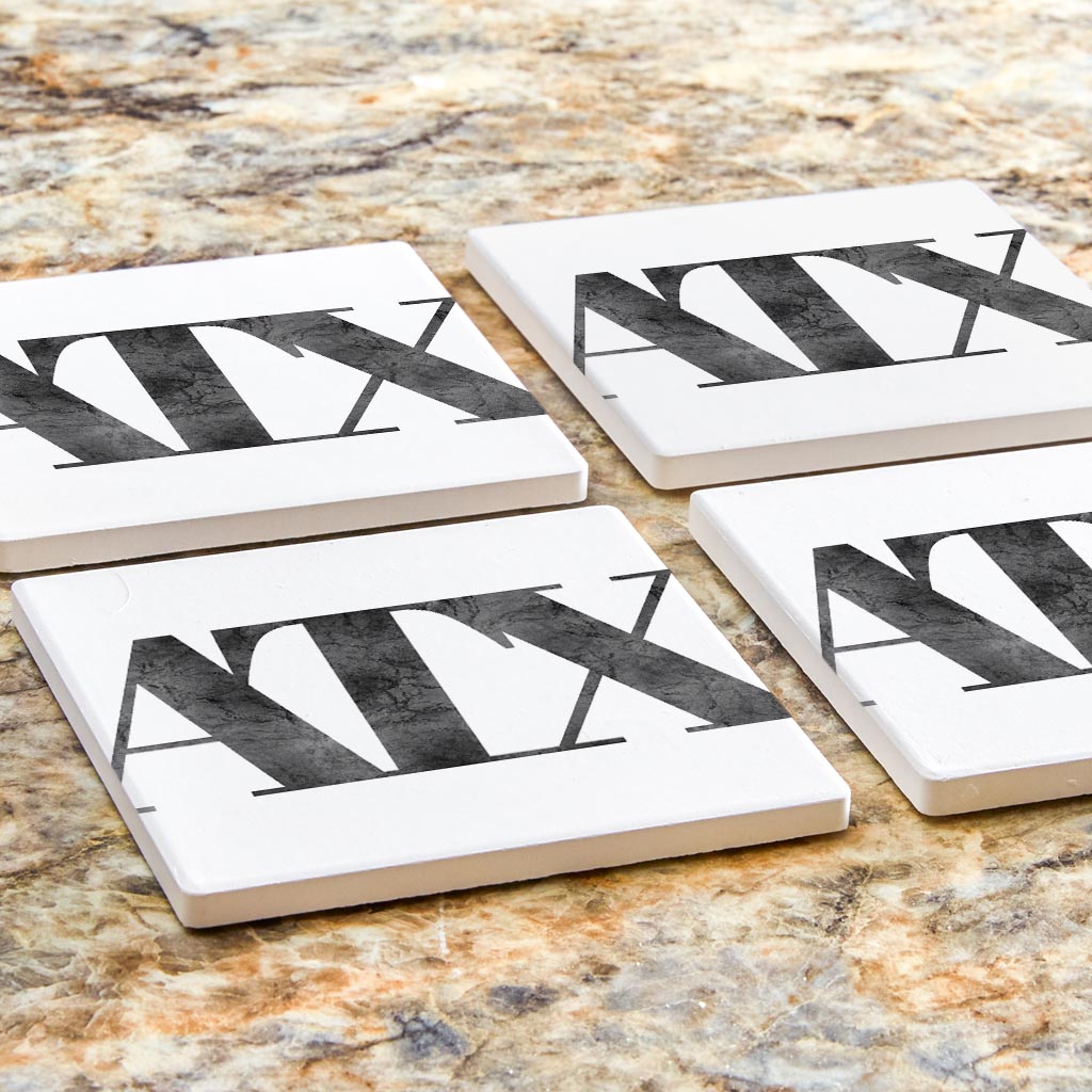 Minimalistic B&W Texas Austin White Initials | Absorbent Coasters | Set of 4 | Min 2