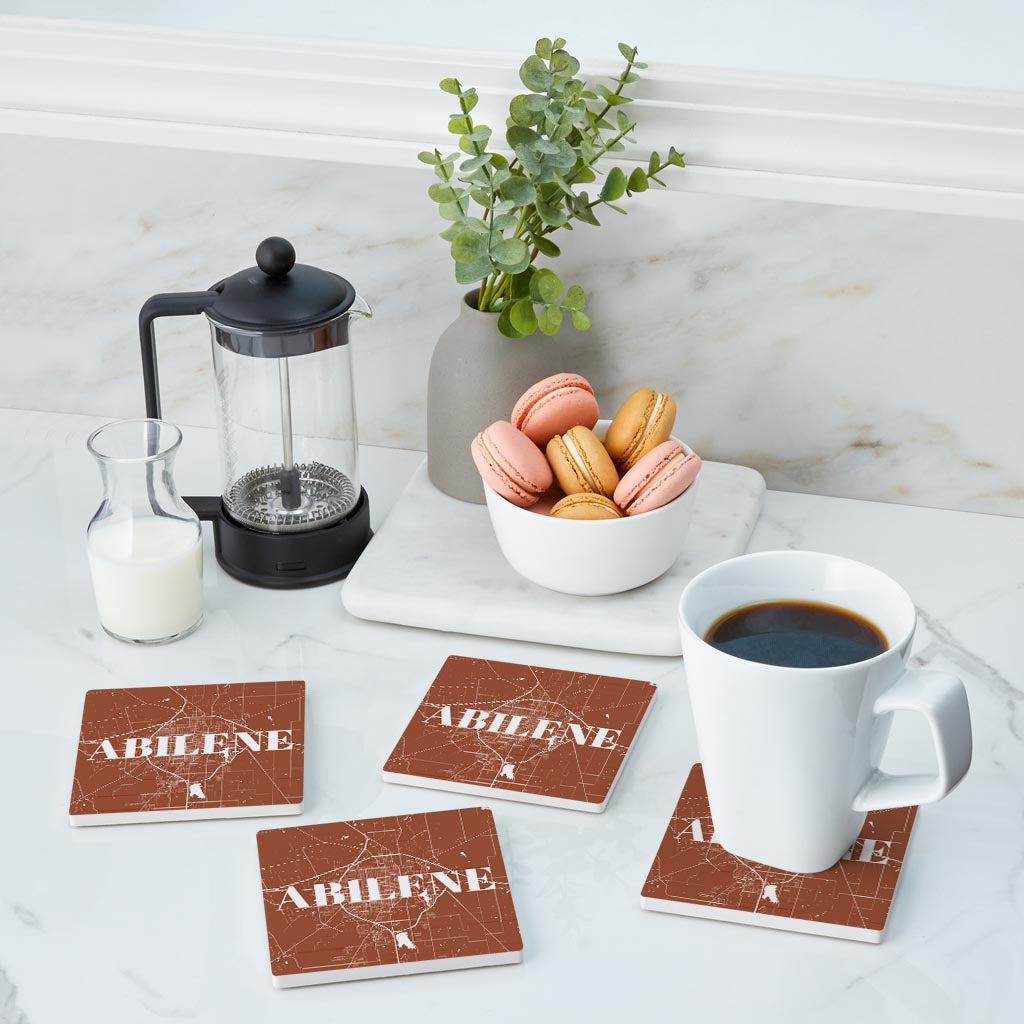 Modern Minimalist Texas Abilene Map | Absorbent Coasters | Set of 4 | Min 2