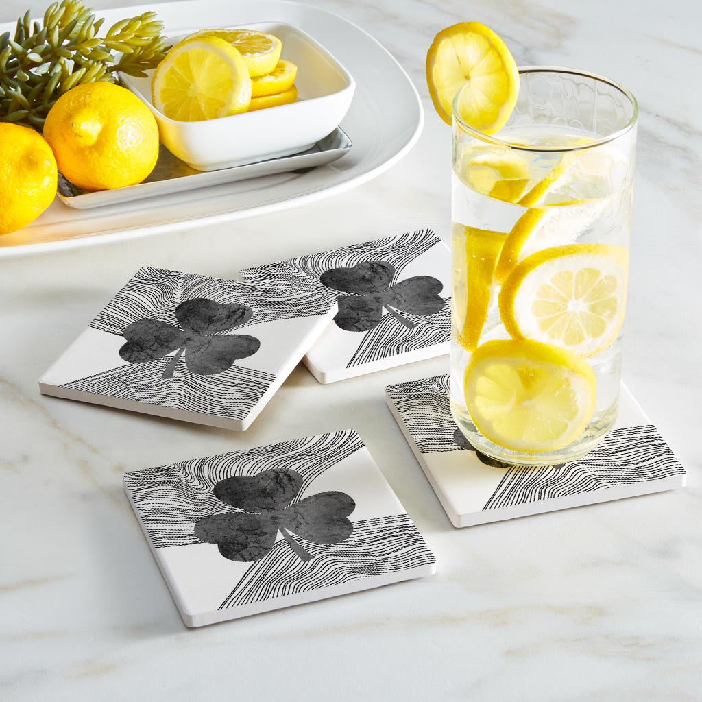 Minimalistic B&W Shamrock Fluid Lines | Absorbent Coasters | Set of 4 | Min 2