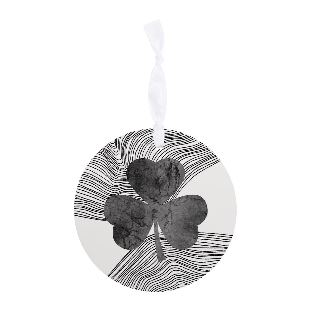 Minimalistic B&W Shamrock Fluid Lines | Wood Ornament | Eaches | Min 6