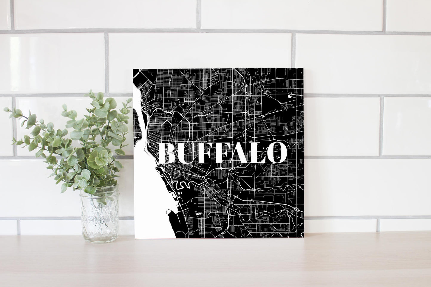 Minimalistic B&W New York Buffalo Map | Wood Sign | Eaches | Min 2