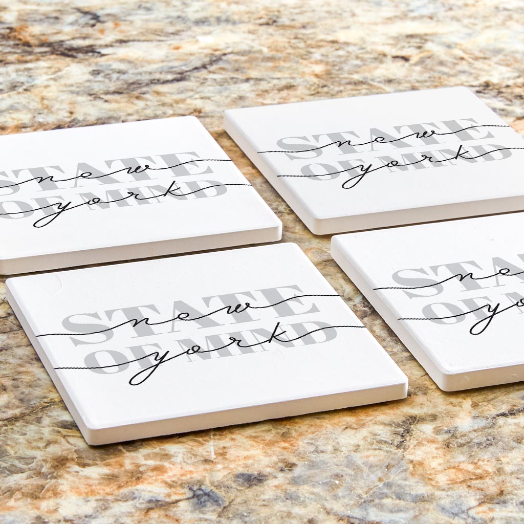 Minimalistic B&W New York Quip Ny State Of Mind | Absorbent Coasters | Set of 4 | Min 2