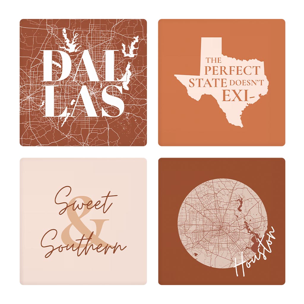 Modern Minimalist Texas Set | Absorbent Coasters | Set of 4 | Min 2