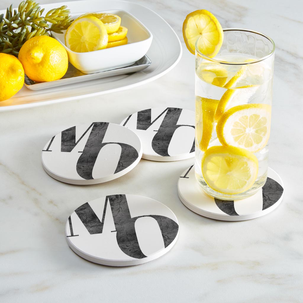 Minimalist B&W Missouri White Initials | Absorbent Coasters | Set of 4 | Min 2