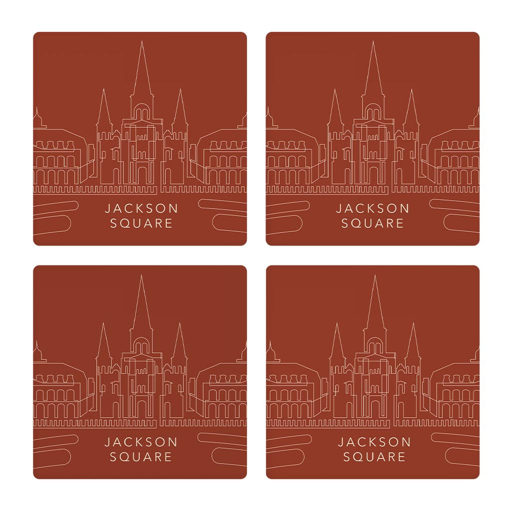 Modern Minimalist Louisiana Jackson Square Line Drawing | Absorbent Coasters | Set of 4 | Min 2