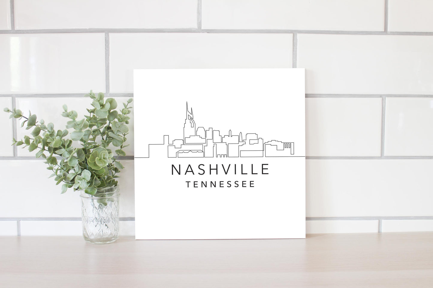 Minimalist B&W Tennessee Nashville Skyline | Wood Sign | Eaches | Min 2